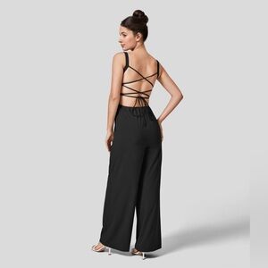 HALARA Black Strappy Back Jumpsuit